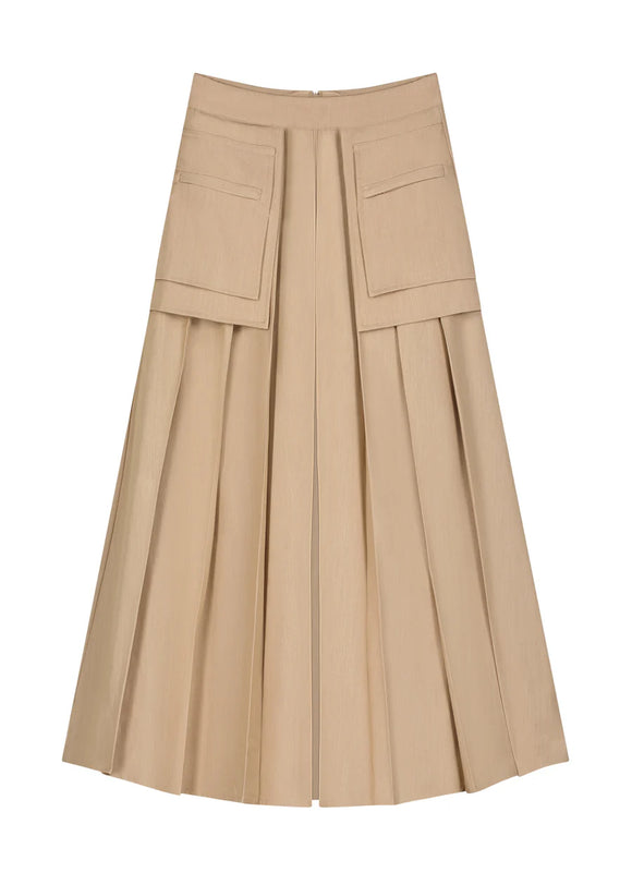 AVG-AL106S BEIGE BUTTONED POCKETS SKIRT