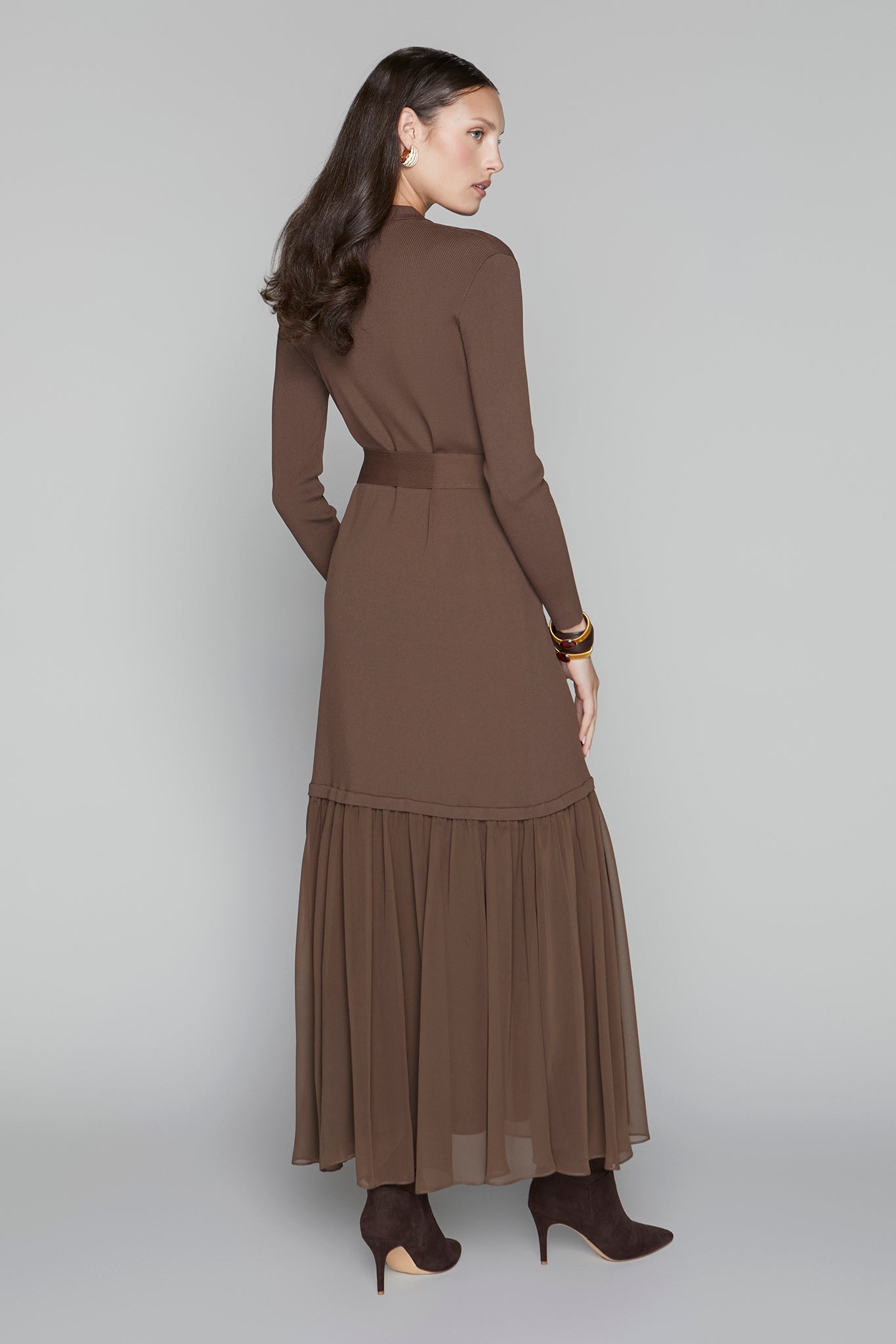 APP-F25-1015 ESPRESSO RUFFLE MAXI DRESS