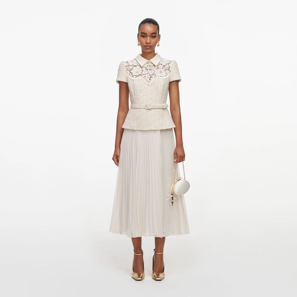 SPO-AW26-019MB CREAM LACE BOUCLE DRESS