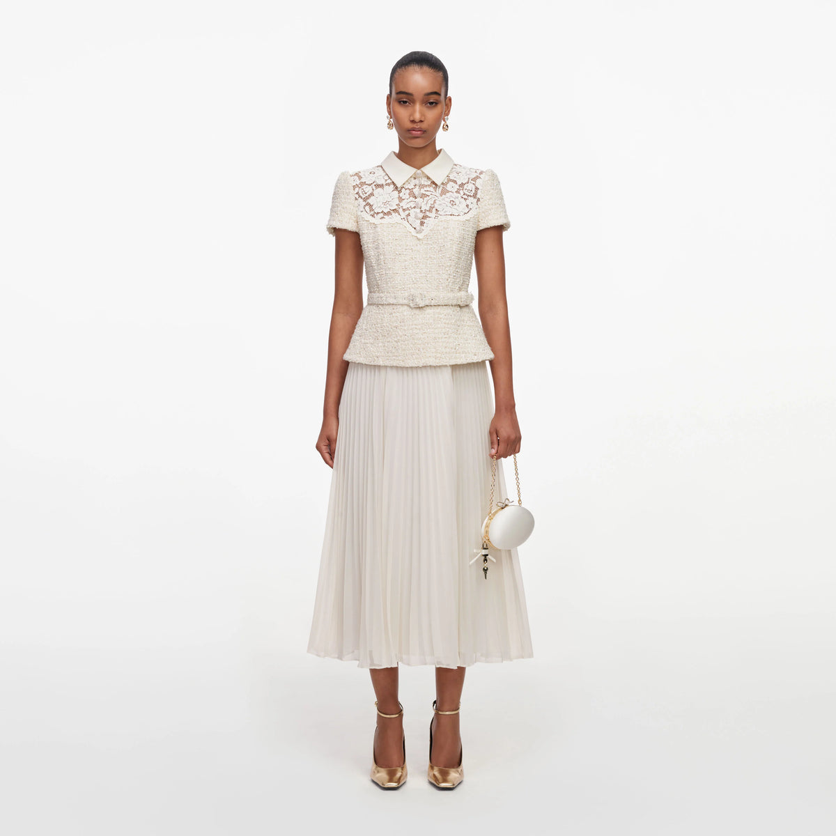 SPO-AW26-019MB CREAM LACE BOUCLE DRESS