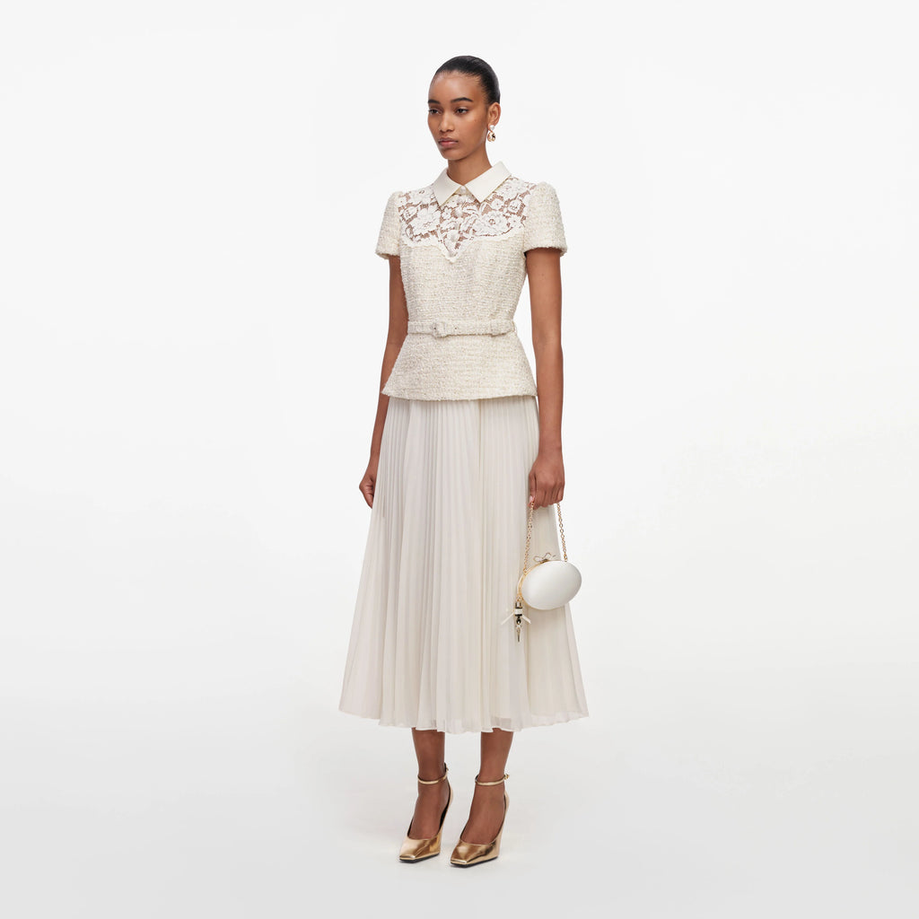SPO-AW26-019MB CREAM LACE BOUCLE DRESS