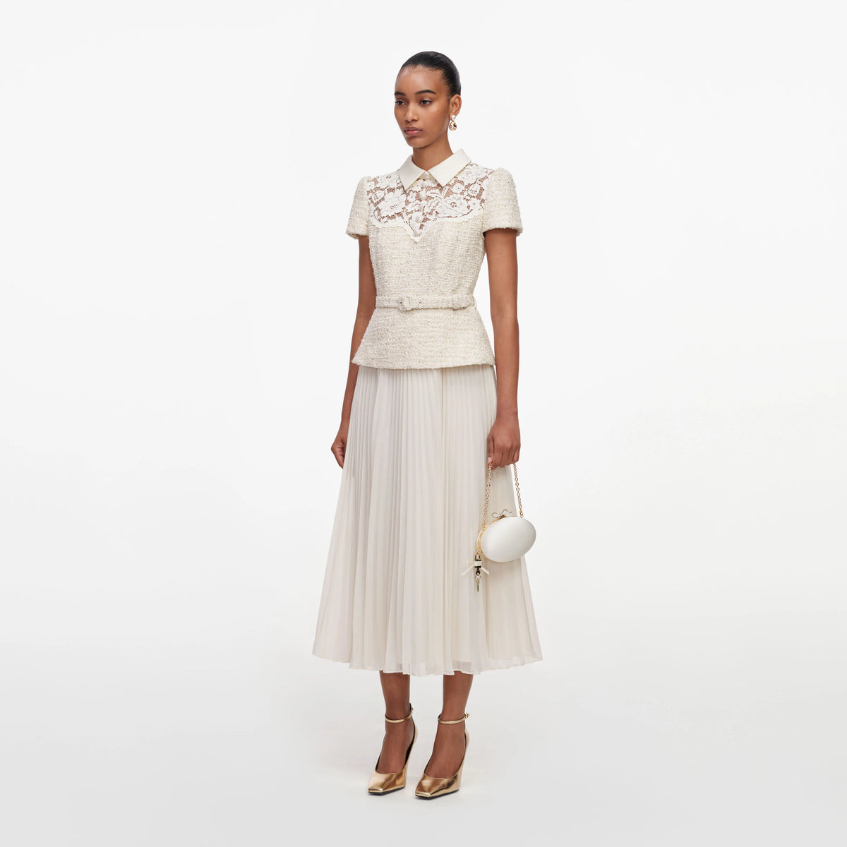 SPO-AW26-019MB CREAM LACE BOUCLE DRESS