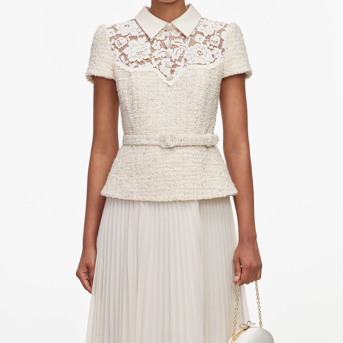 SPO-AW26-019MB CREAM LACE BOUCLE DRESS