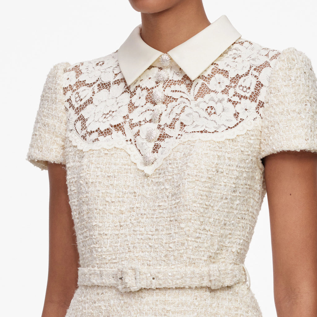 SPO-AW26-019MB CREAM LACE BOUCLE DRESS