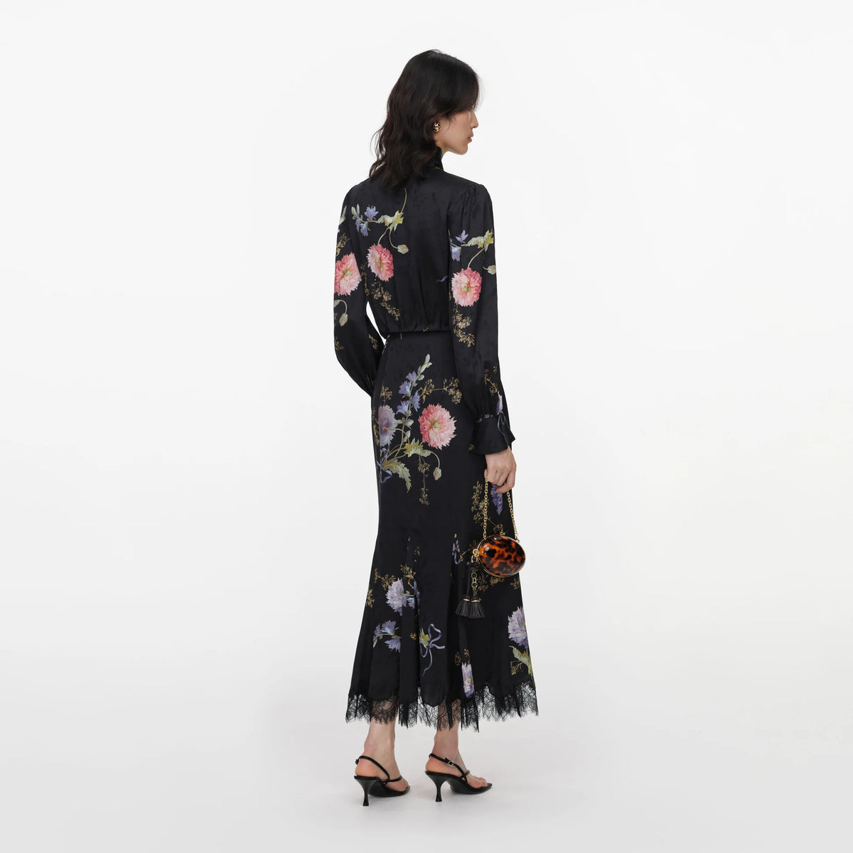 SPO-AW26-026M BLACK SATIN FLORAL DRESS