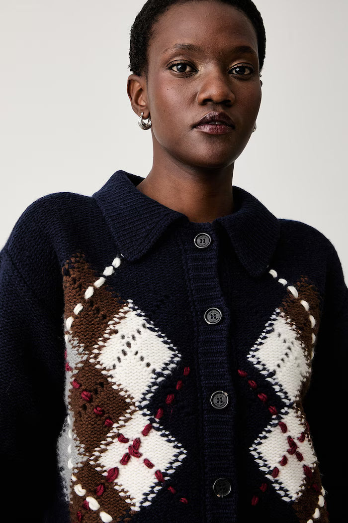 ERF-D49EN037E56 BLUE&MULTI ARGYLE CARDIGAN