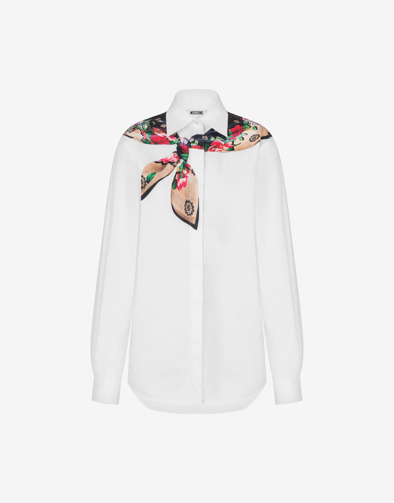 MSC-A0220 WHITE NECK SCARF PRINT BLOUSE