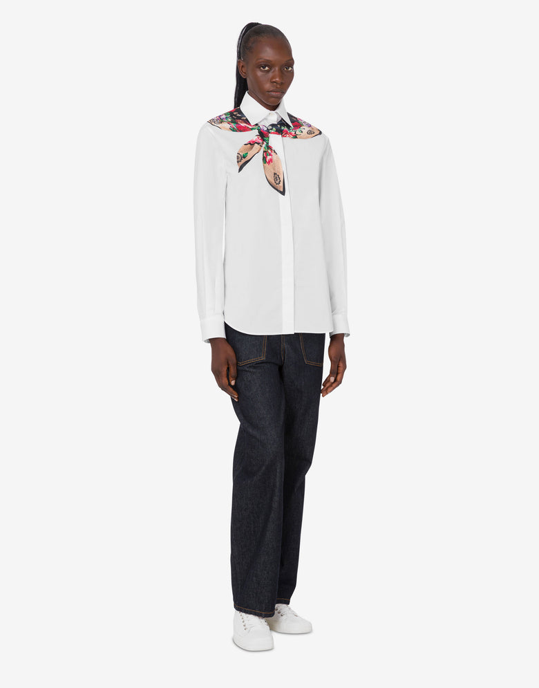 MSC-A0220 WHITE NECK SCARF PRINT BLOUSE