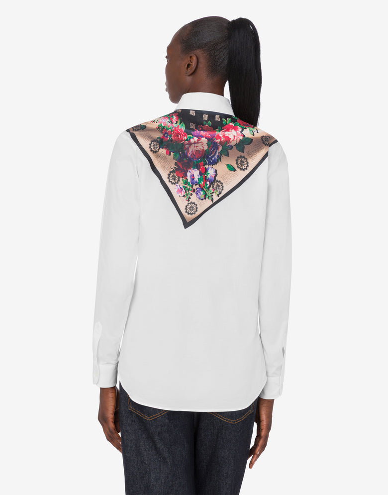 MSC-A0220 WHITE NECK SCARF PRINT BLOUSE