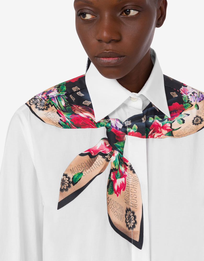 MSC-A0220 WHITE NECK SCARF PRINT BLOUSE