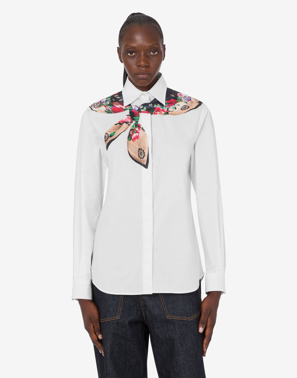 MSC-A0220 WHITE NECK SCARF PRINT BLOUSE