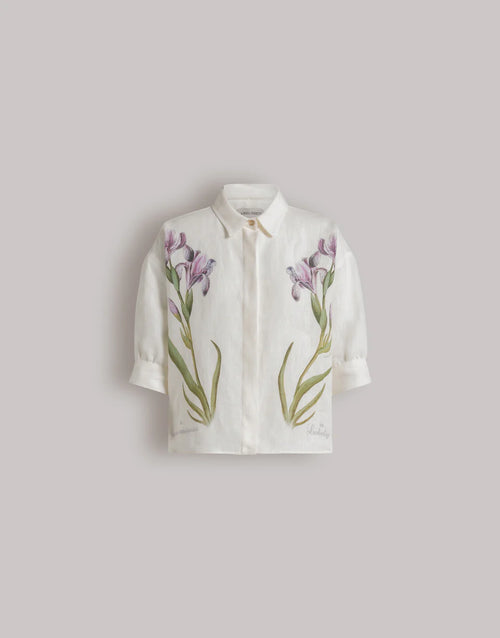 ABF-A0223 BEIGE FLOWER PRINTED BLOUSE