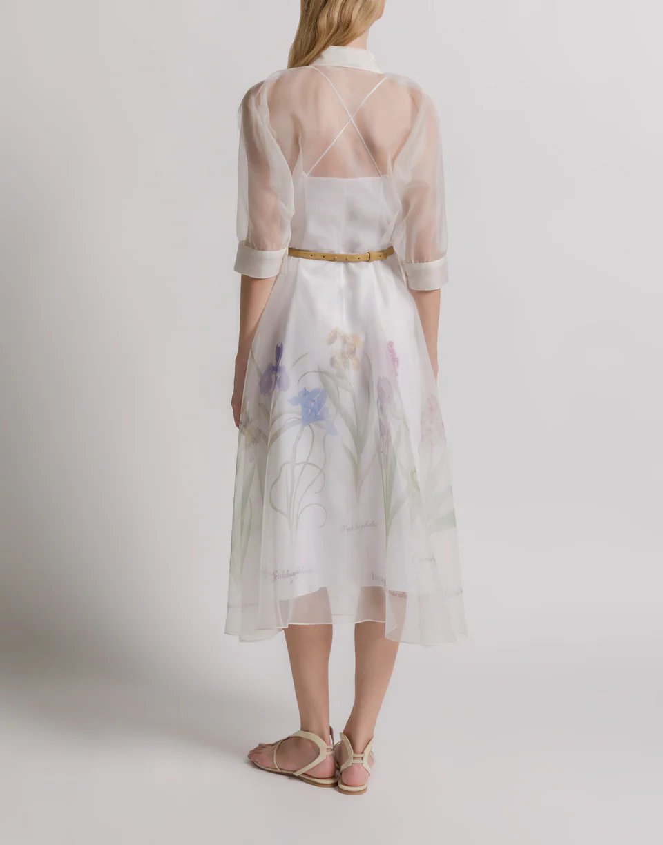 ABF-A0442 IVORY ORGANZA PRINT DRESS