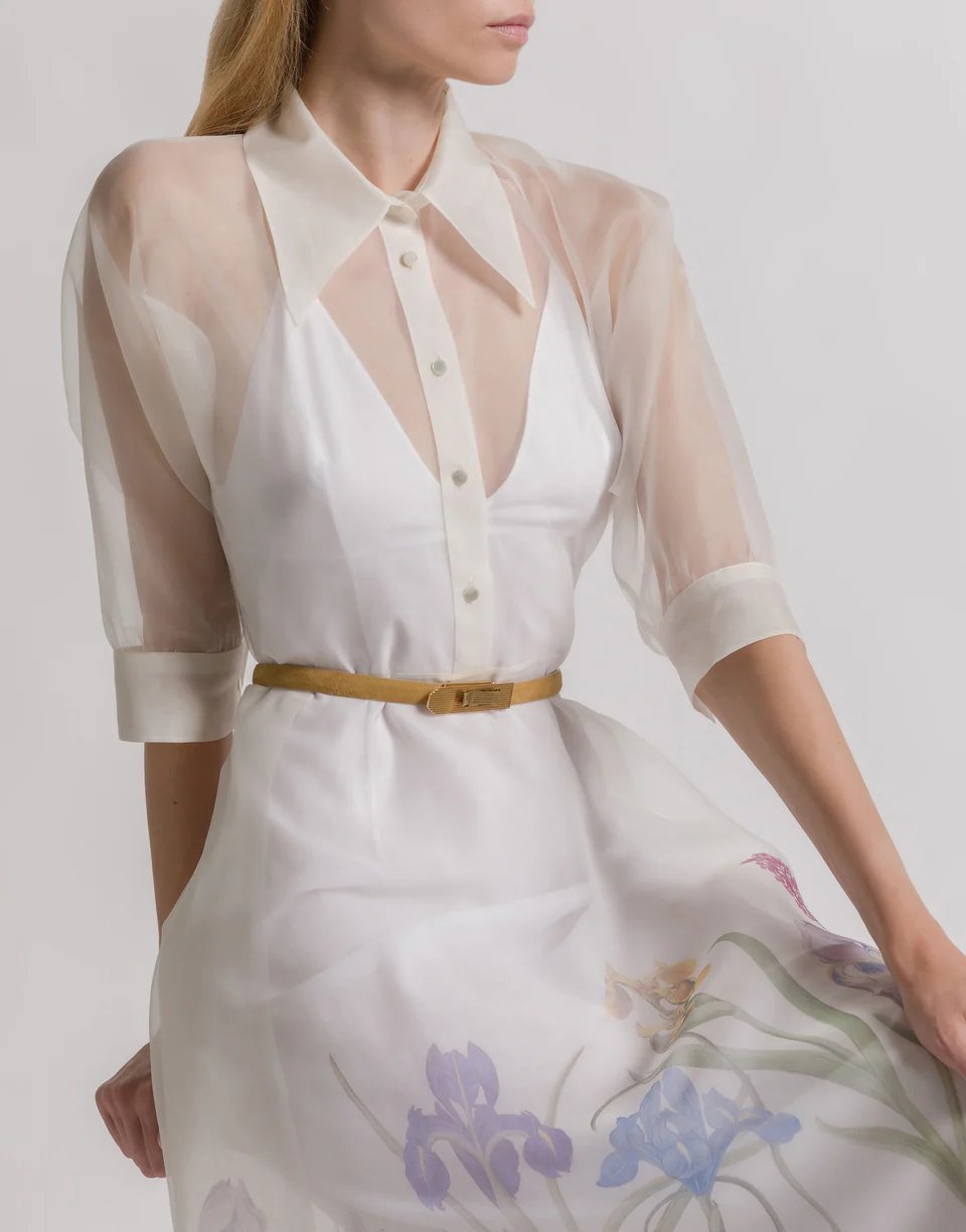 ABF-A0442 IVORY ORGANZA PRINT DRESS