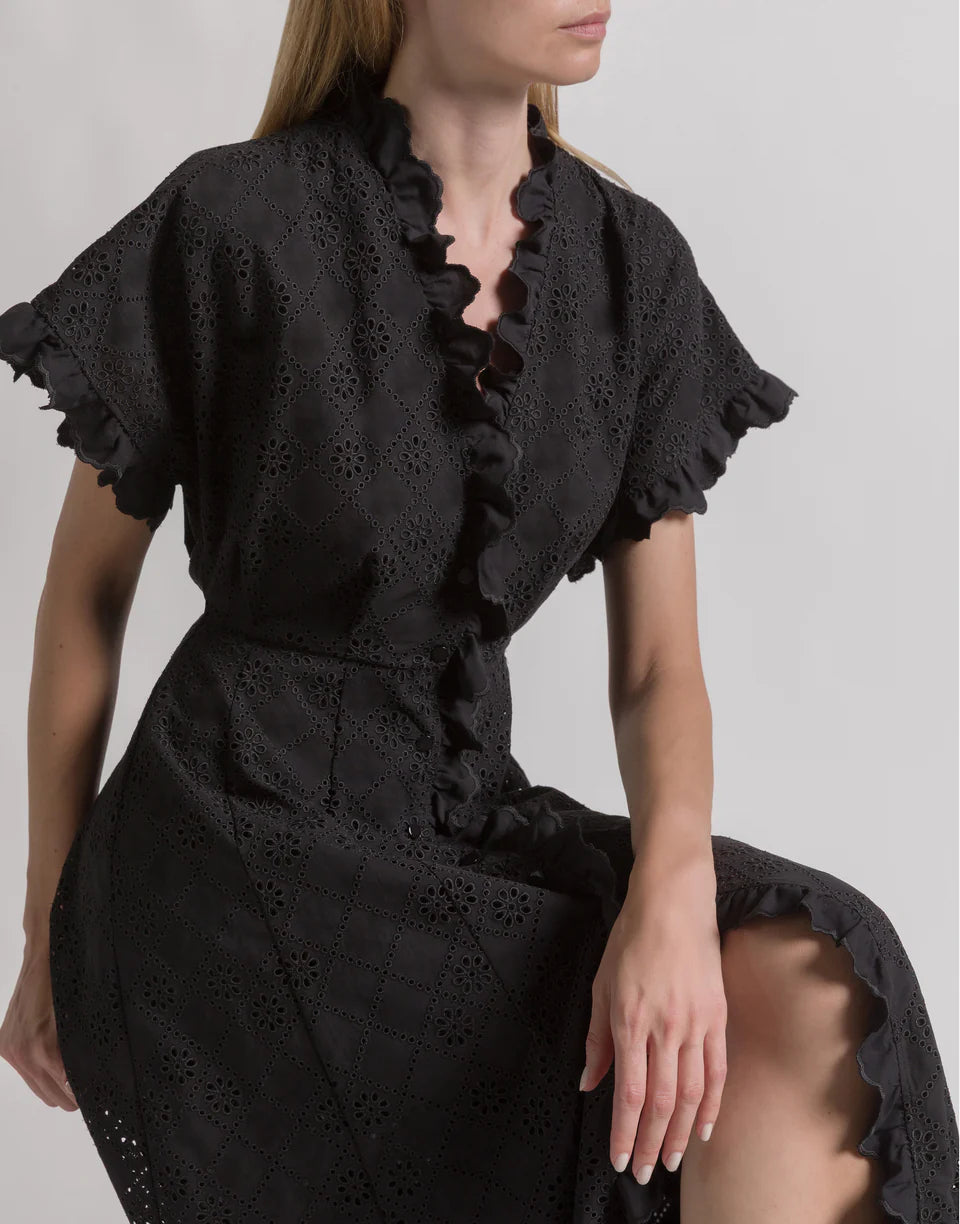 ABF-A0444 BLACK SANGALLO LACE DRESS