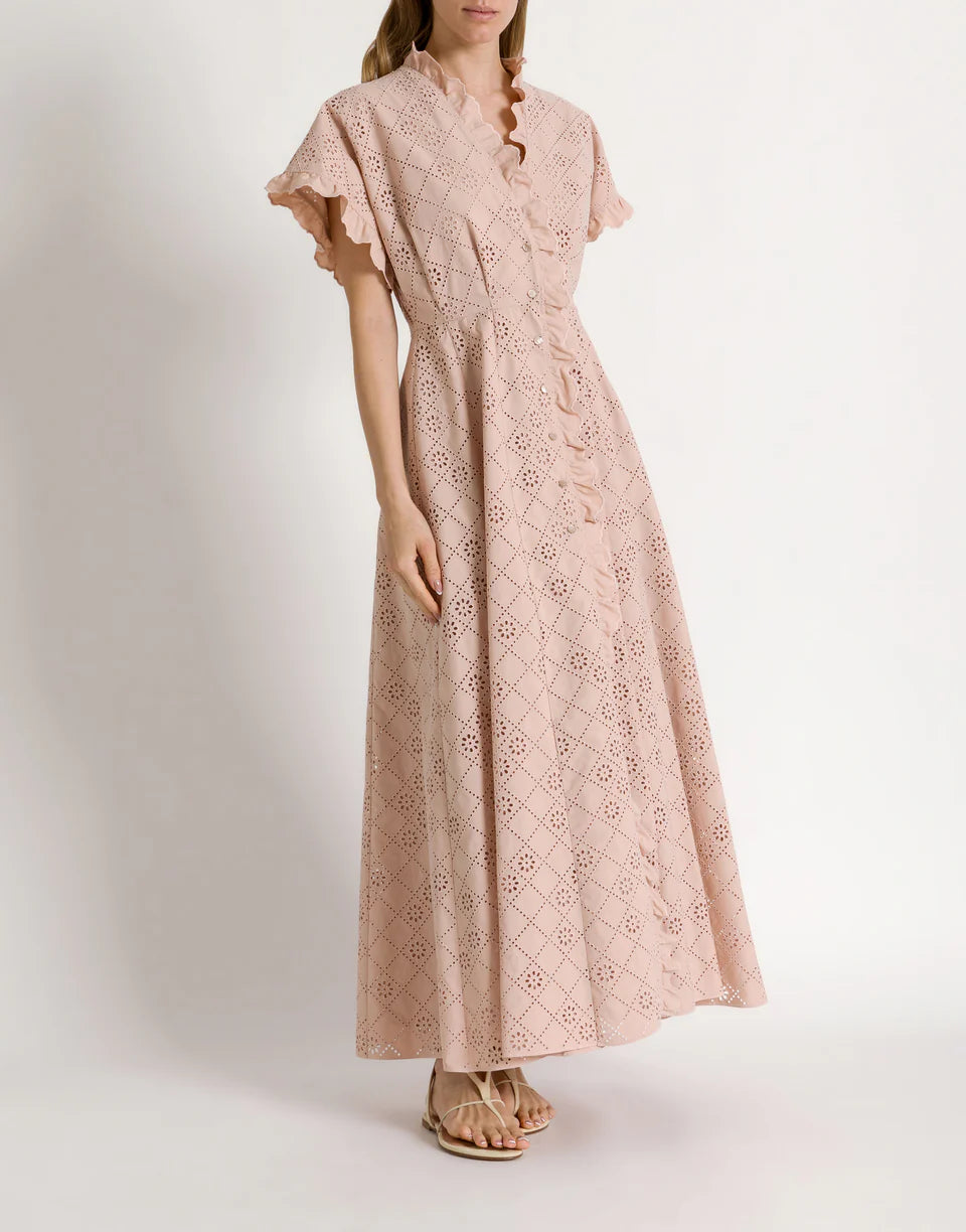 ABF-A0444 BEIGE SANGALLO LACE DRESS