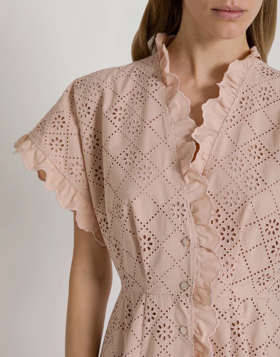 ABF-A0444 BEIGE SANGALLO LACE DRESS