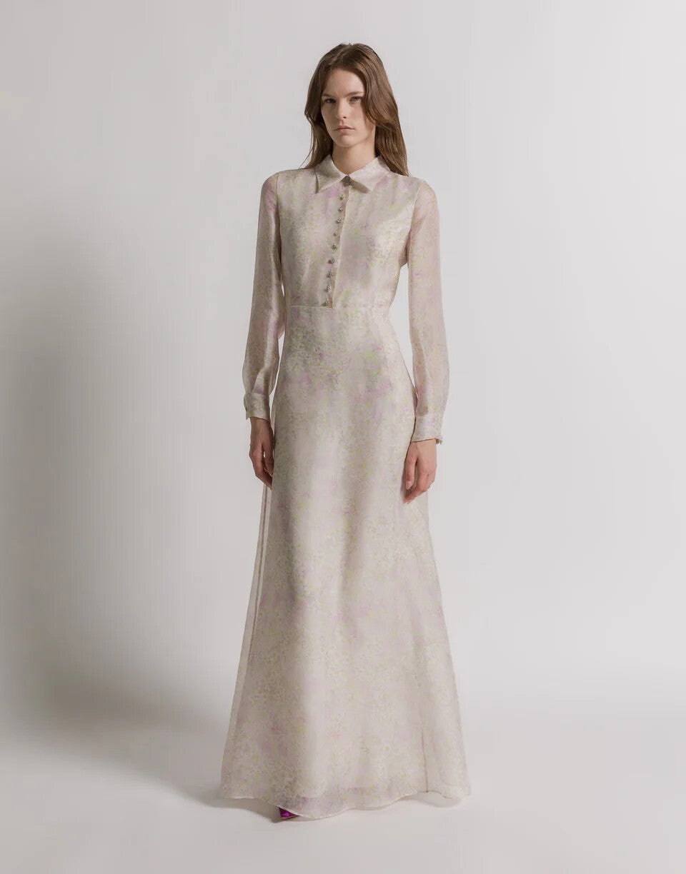 ABF-A0447 FLORAL CHIFFON SHIRT DRESS