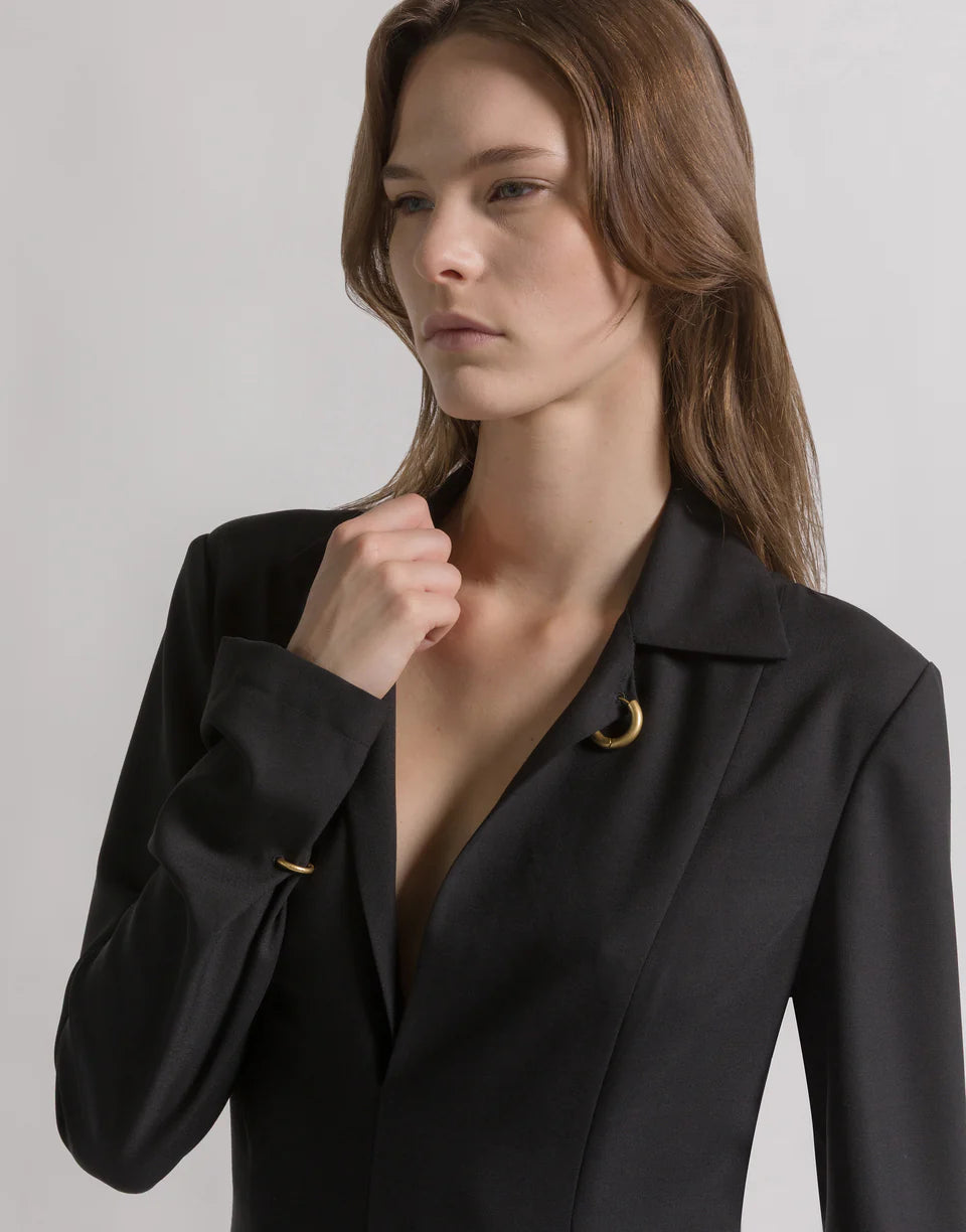 ABF-A0448 BLACK PLEATED BLAZER DRESS