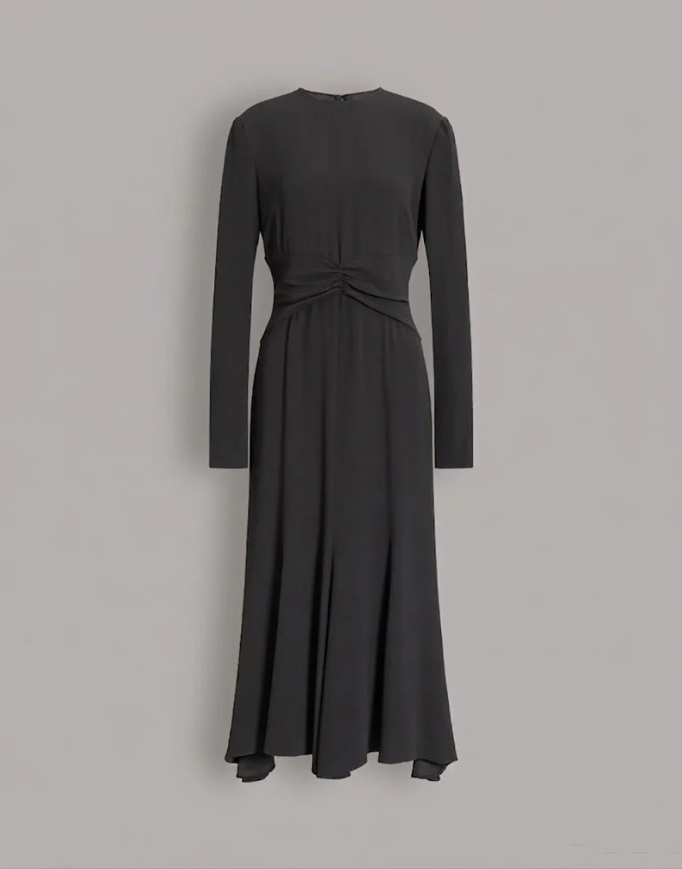 ABF-A0410 BLACK GATHERED WAIST DRESS