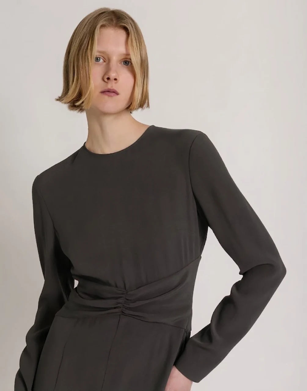ABF-A0410 BLACK GATHERED WAIST DRESS