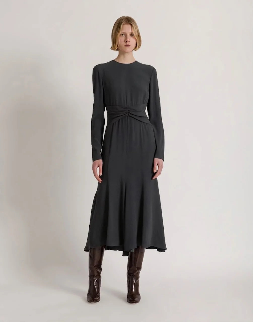 ABF-A0410 BLACK GATHERED WAIST DRESS
