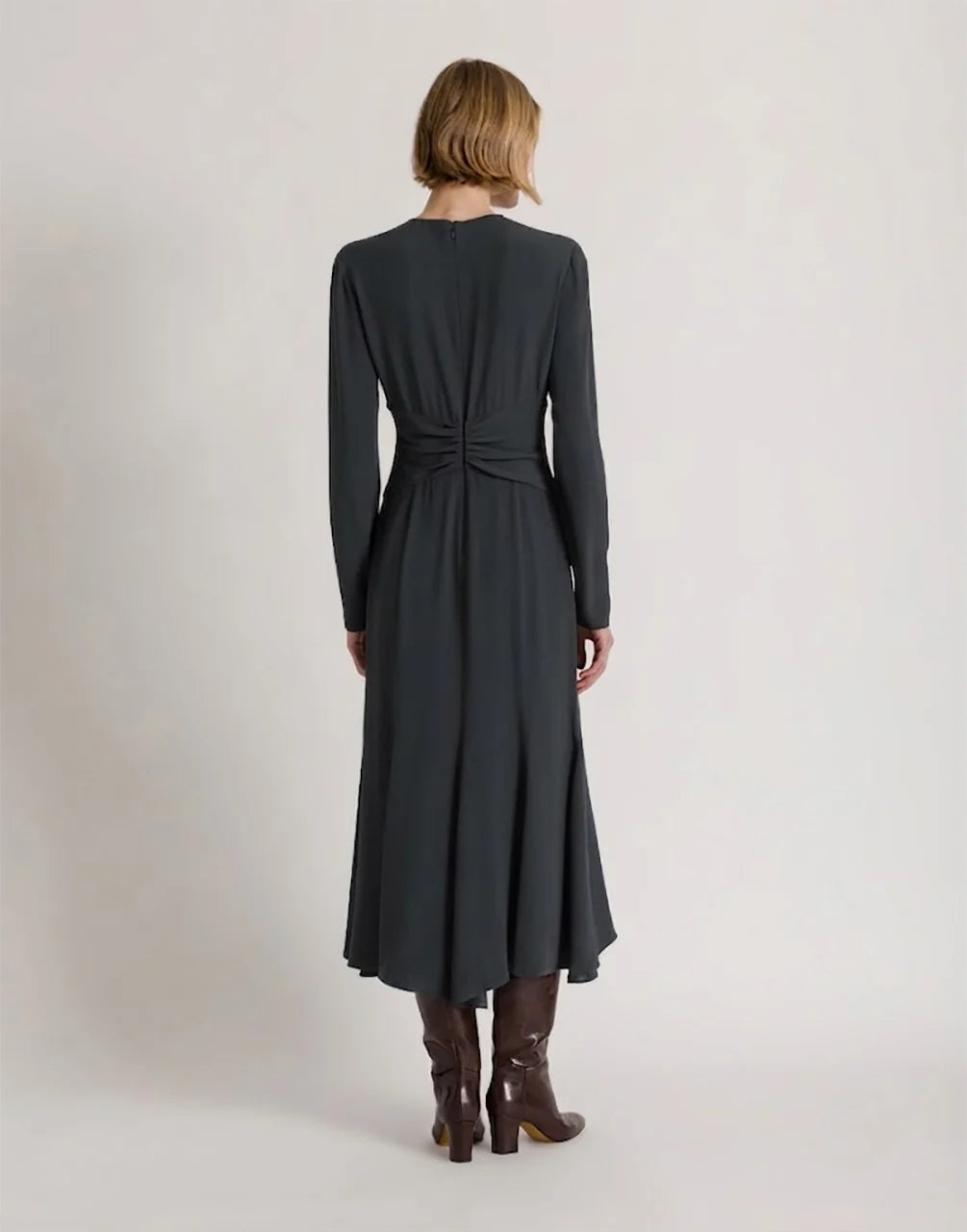 ABF-A0410 BLACK GATHERED WAIST DRESS