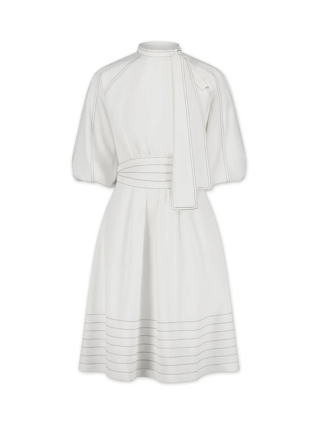 ALZ-D506 BLACK BOW TIE DRESS WITH WHITE STITCHING