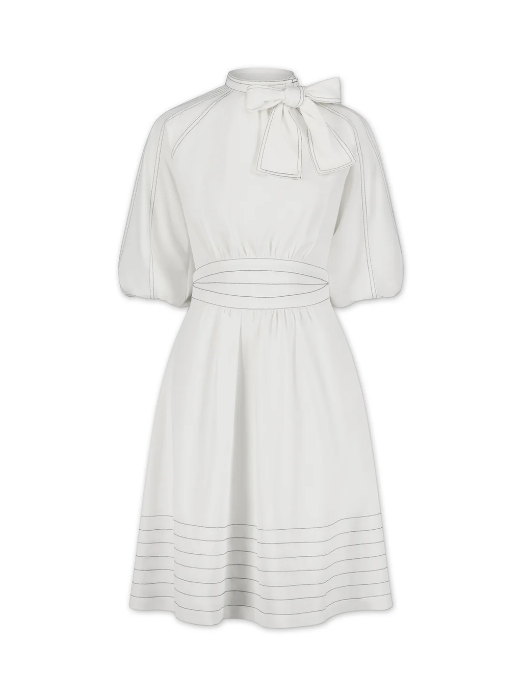 ALZ-D506 BLACK BOW TIE DRESS WITH WHITE STITCHING