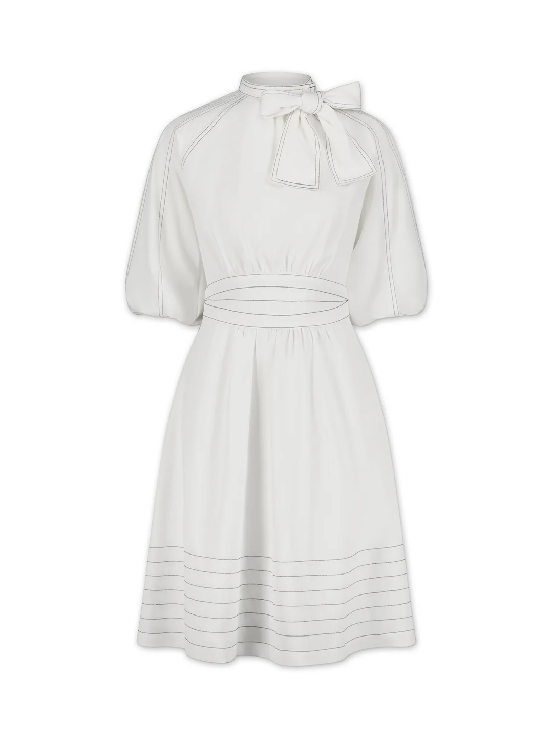 ALZ-D506 BLACK BOW TIE DRESS WITH WHITE STITCHING