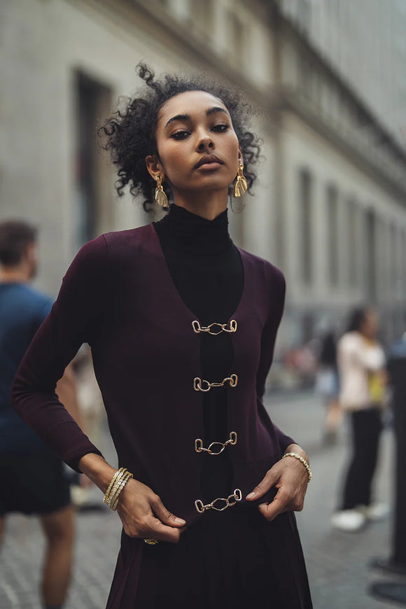 ALZ-J498 PLUM CHAIN CARDIGAN