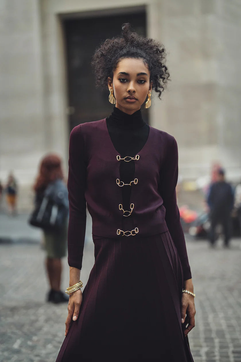 ALZ-J498 PLUM CHAIN CARDIGAN