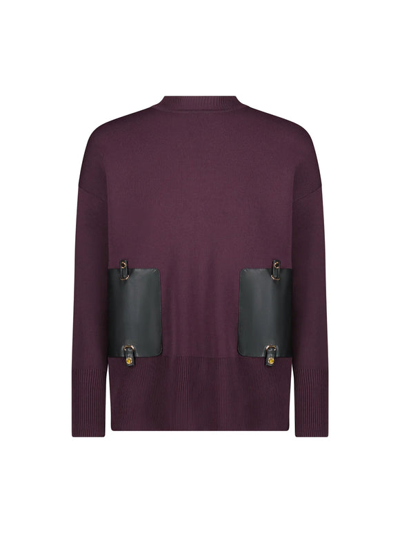 ALZ-T413 PLUM LEATHER POCKET TOP