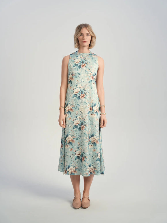ALZ-D875 BLUE FLORAL SLIP DRESS