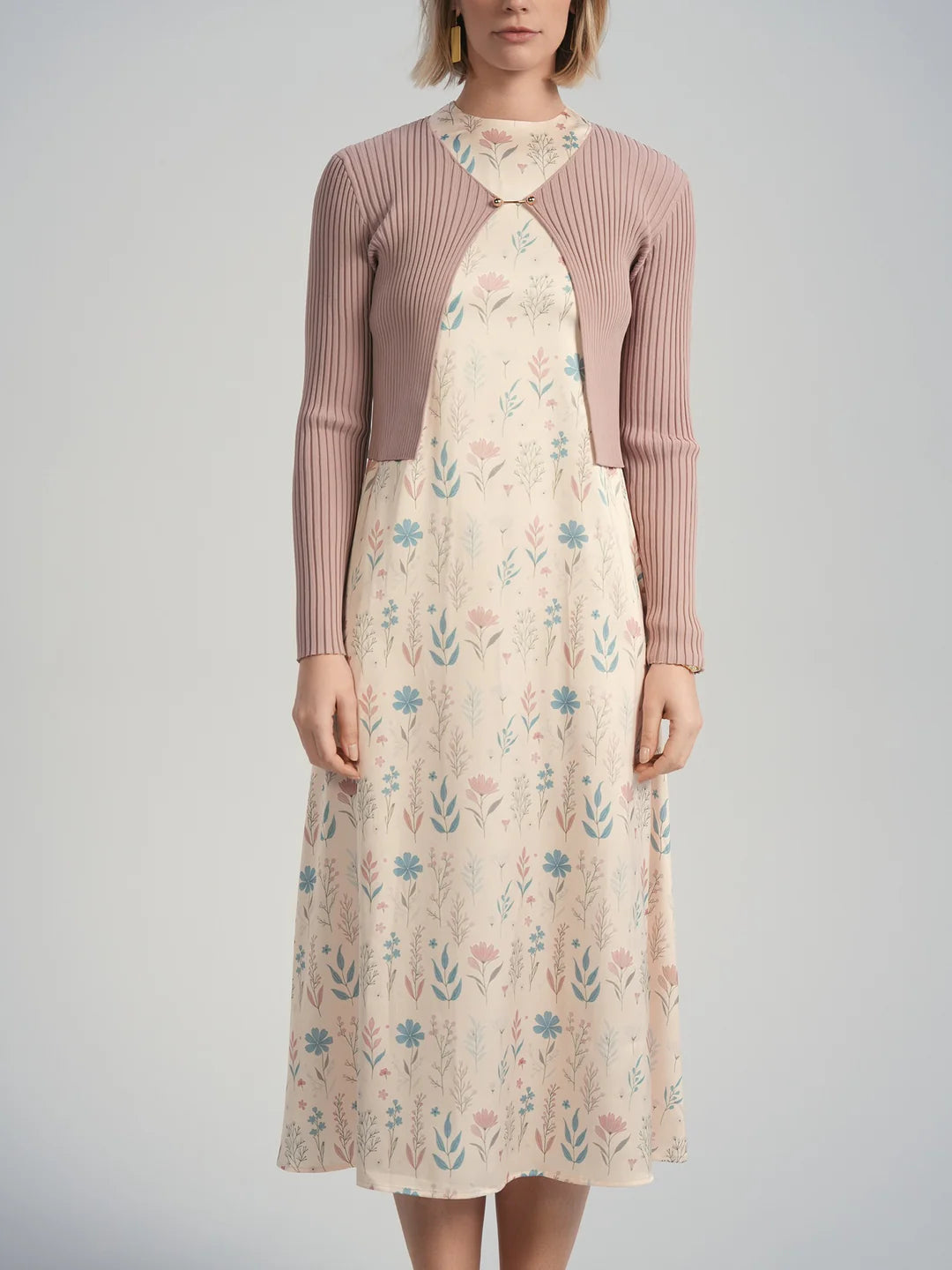 ALZ-D874 DUSTY PINK&BLUE FLORAL SLIP DRESS