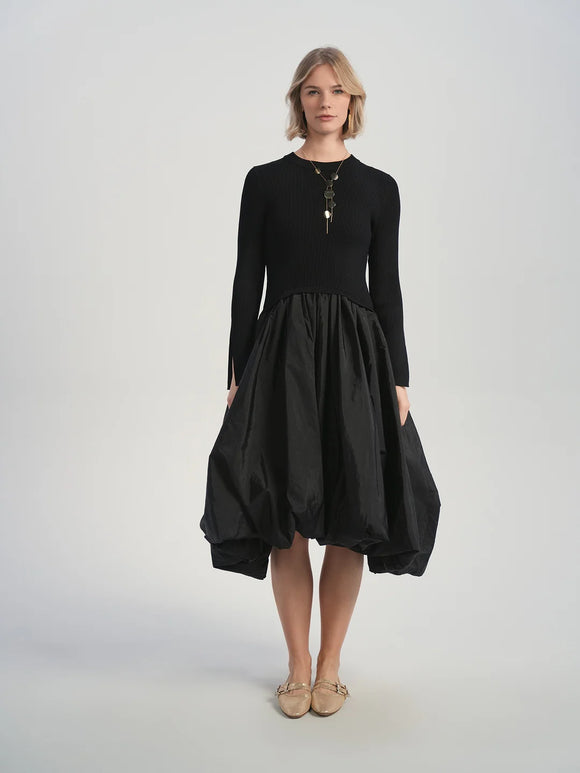 ALZ-D818 BLACK CELETE KNIT BUBBLE DRESS