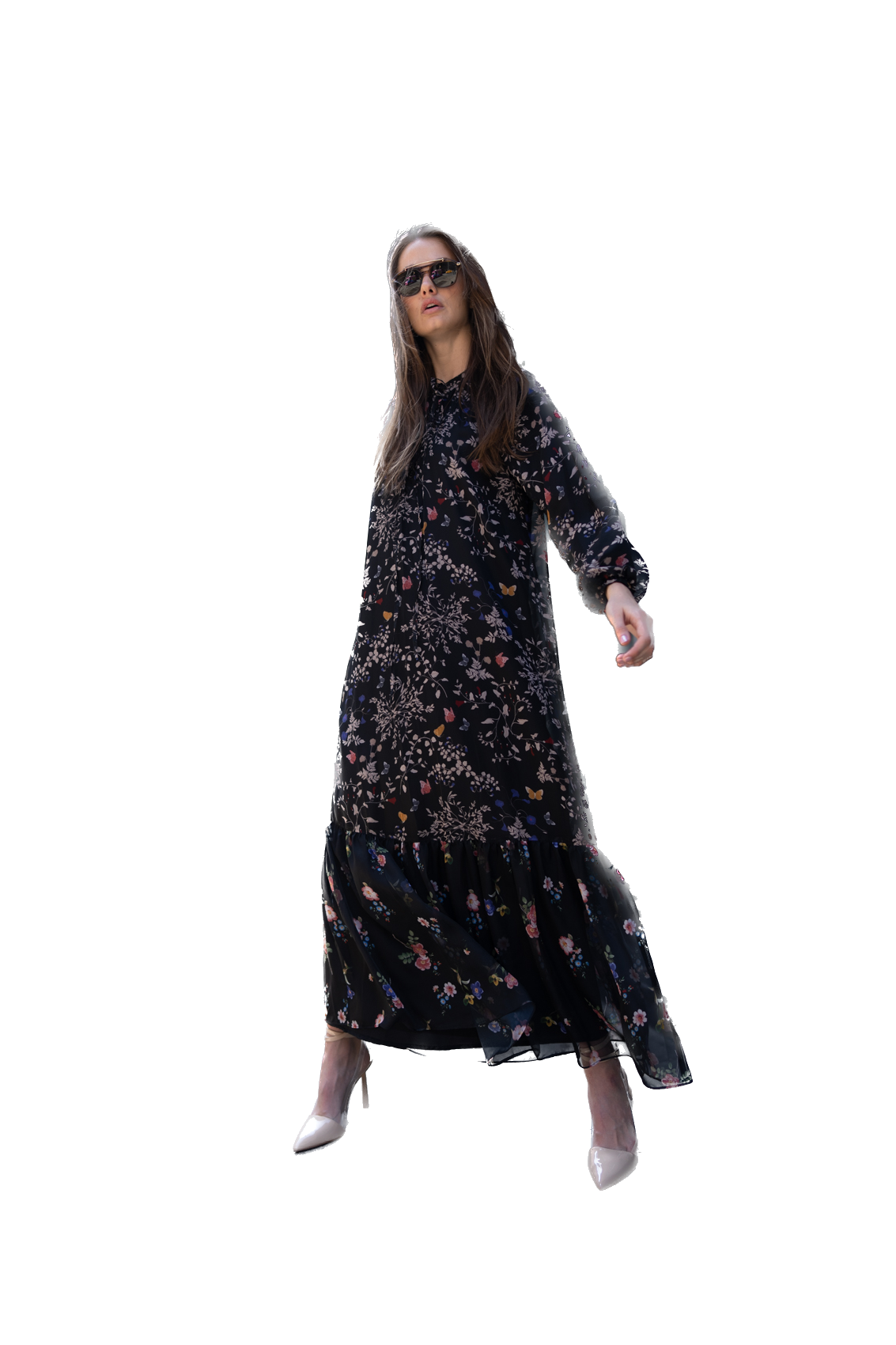 NOI-3336 FLORAL CHIFFON LOOSE DRESS