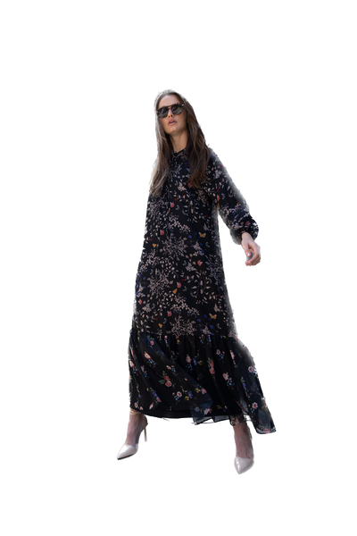 NOI-3336 FLORAL CHIFFON LOOSE DRESS