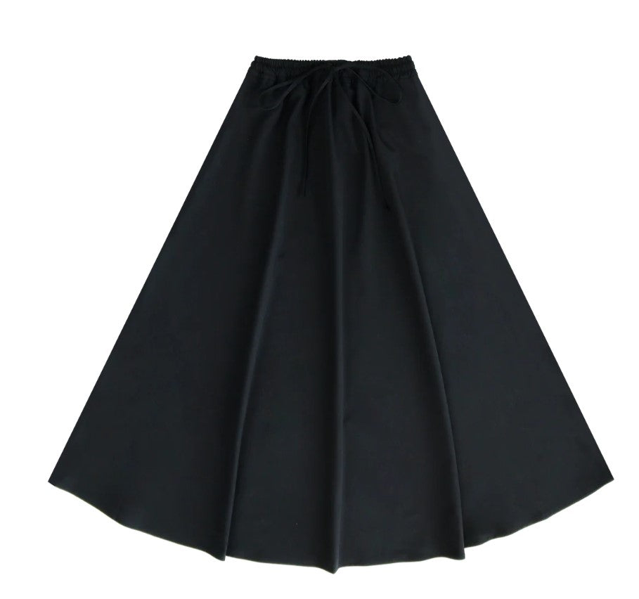 PAR-SK484 BLACK FLARED DRAWSTRING SKIRT
