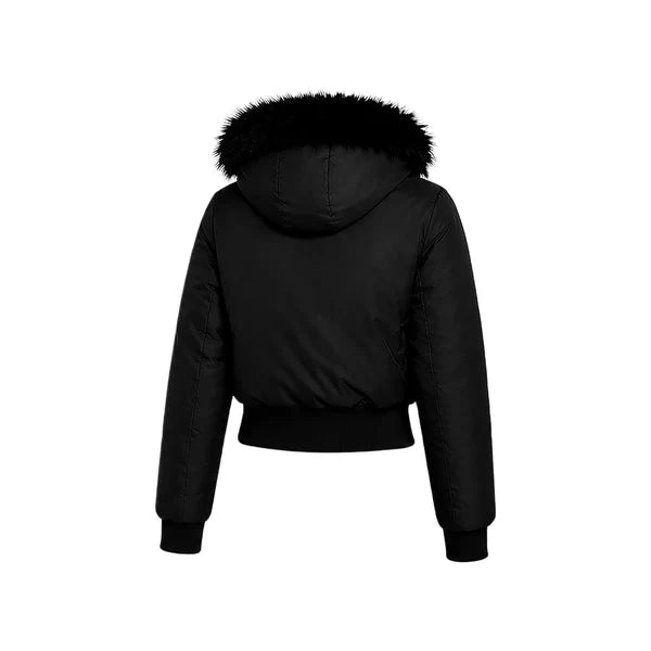 ARB-5026 BLACK FUR HOOD BOMBER JACKET