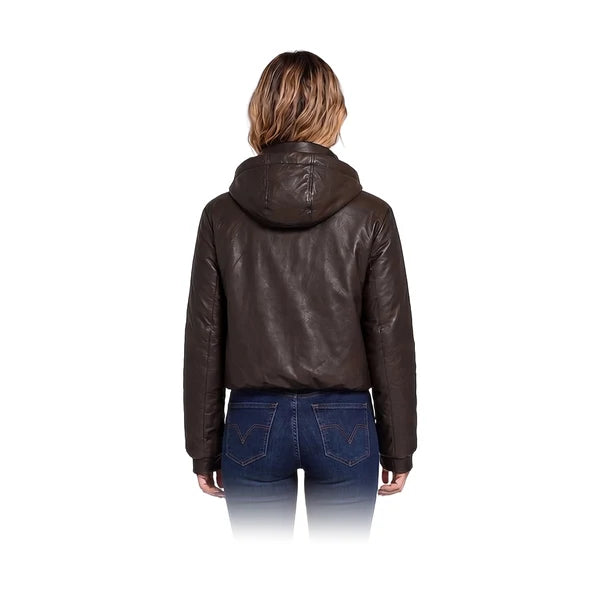 ARB-1526 BROWN HOODED LEATHER JACKET