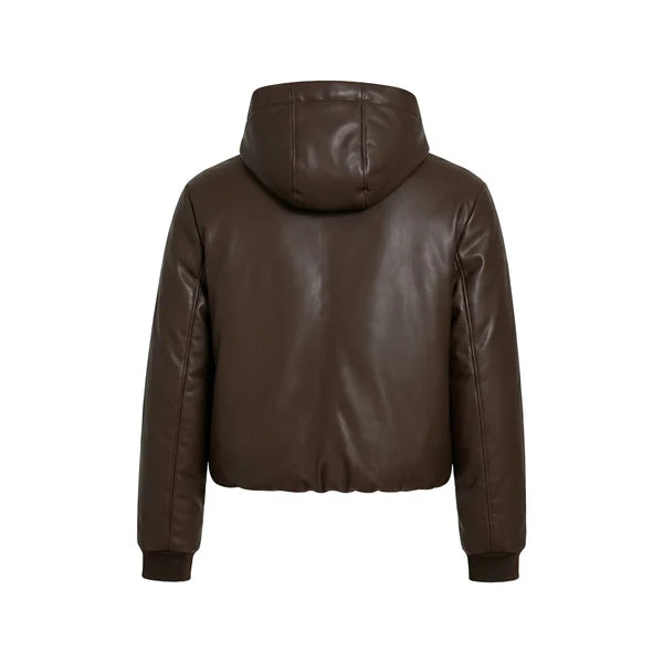 ARB-1526 BROWN HOODED LEATHER JACKET