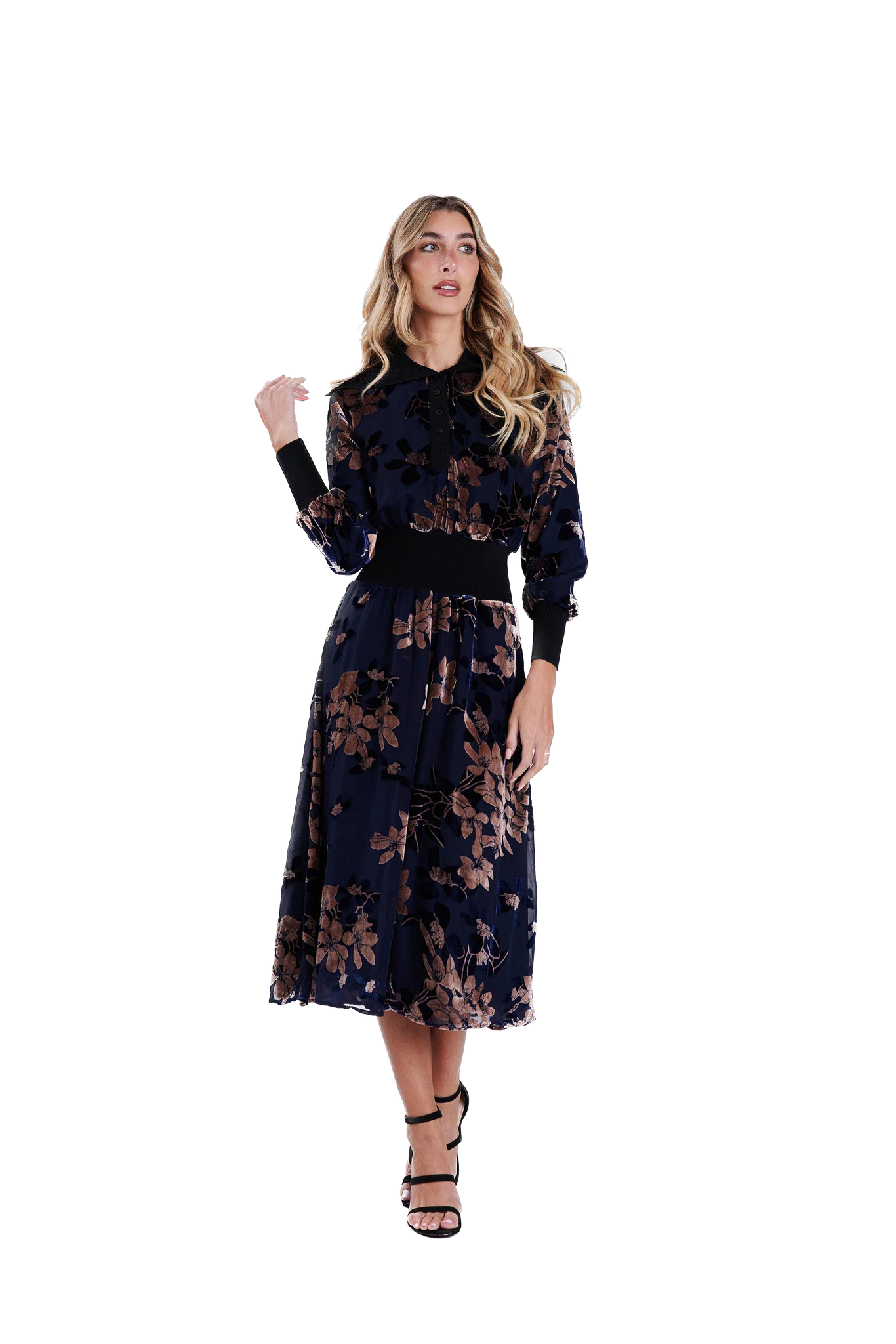 MIZ-441897 NAVY VELOUR DRESS