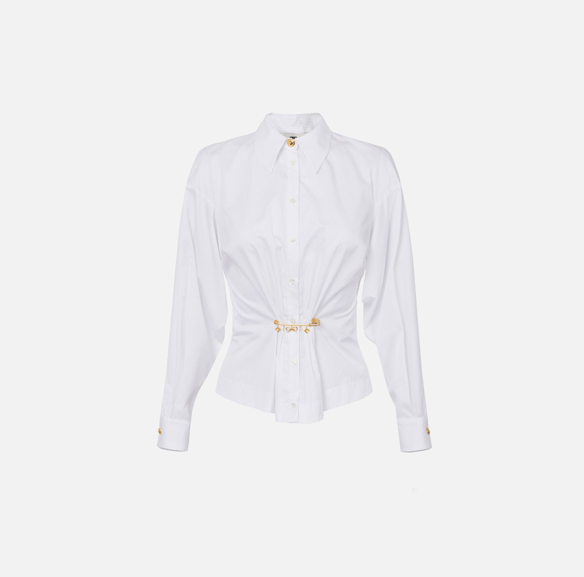 ELS-CA04851 WHITE BROOCH BLOUSE