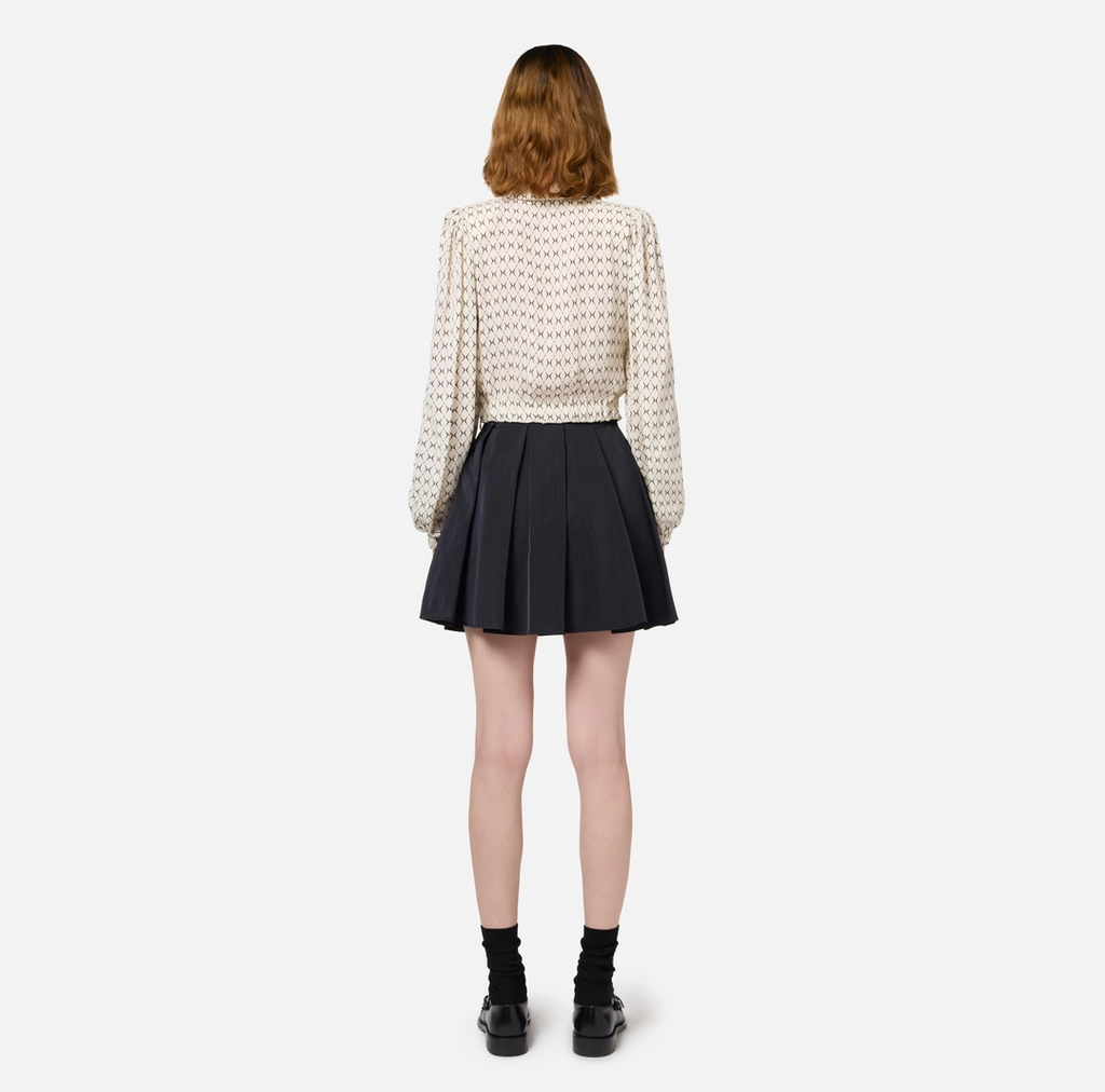 ELS-CA08746 BEIGE&BLACK TIE BLOUSE
