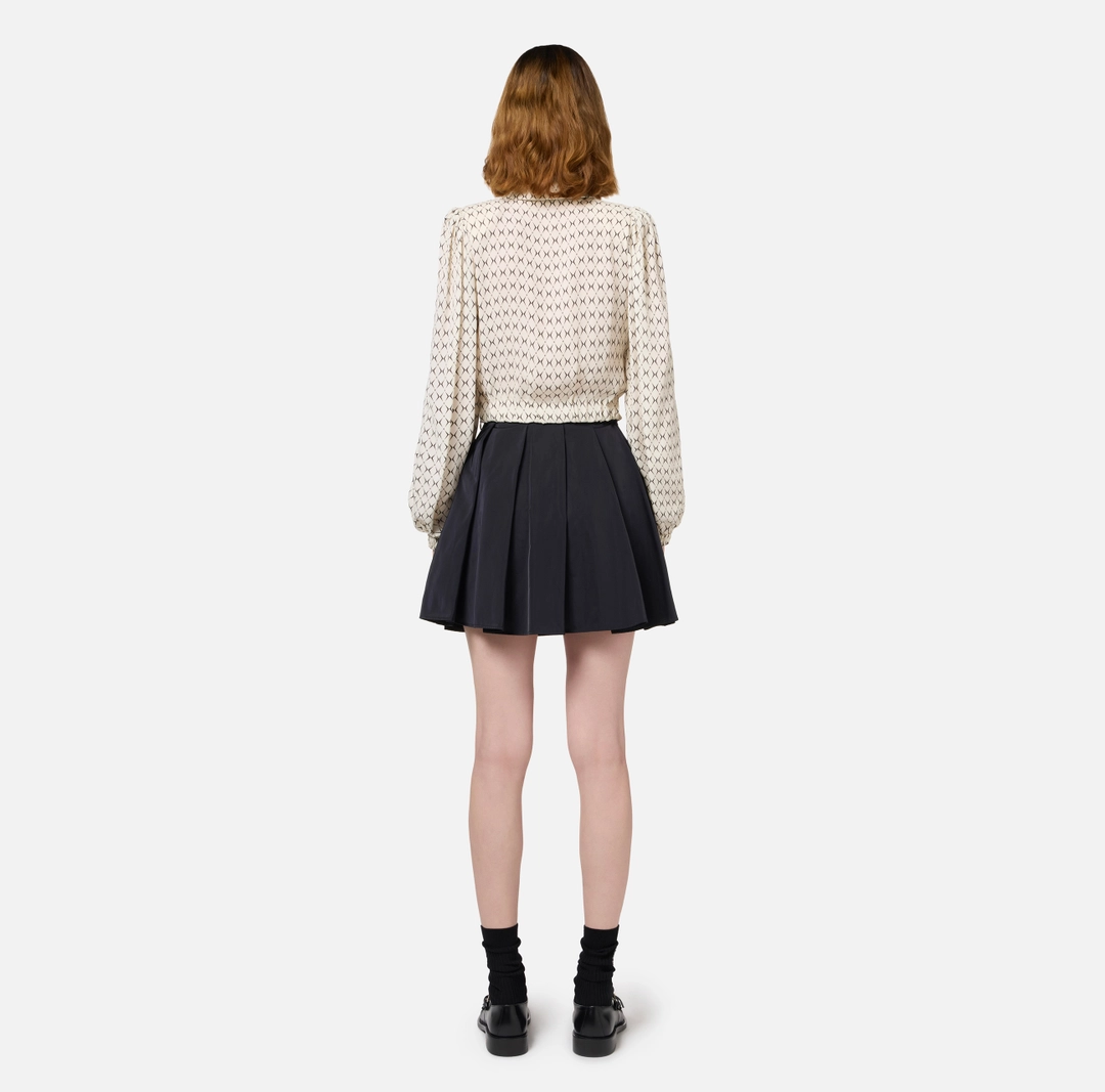 ELS-CA08746 BEIGE&BLACK TIE BLOUSE