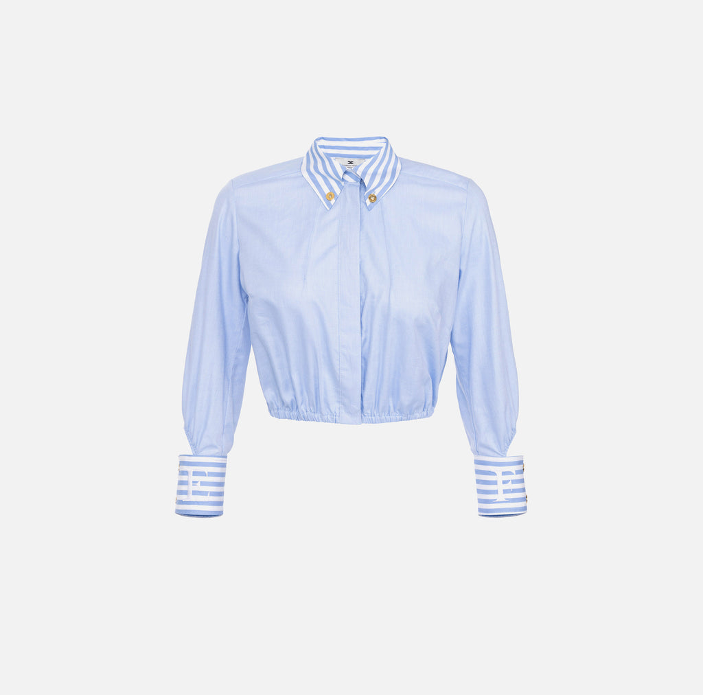 ELS-CA08751 BLUE POPLIN STRIPED CUFF BLOUSE