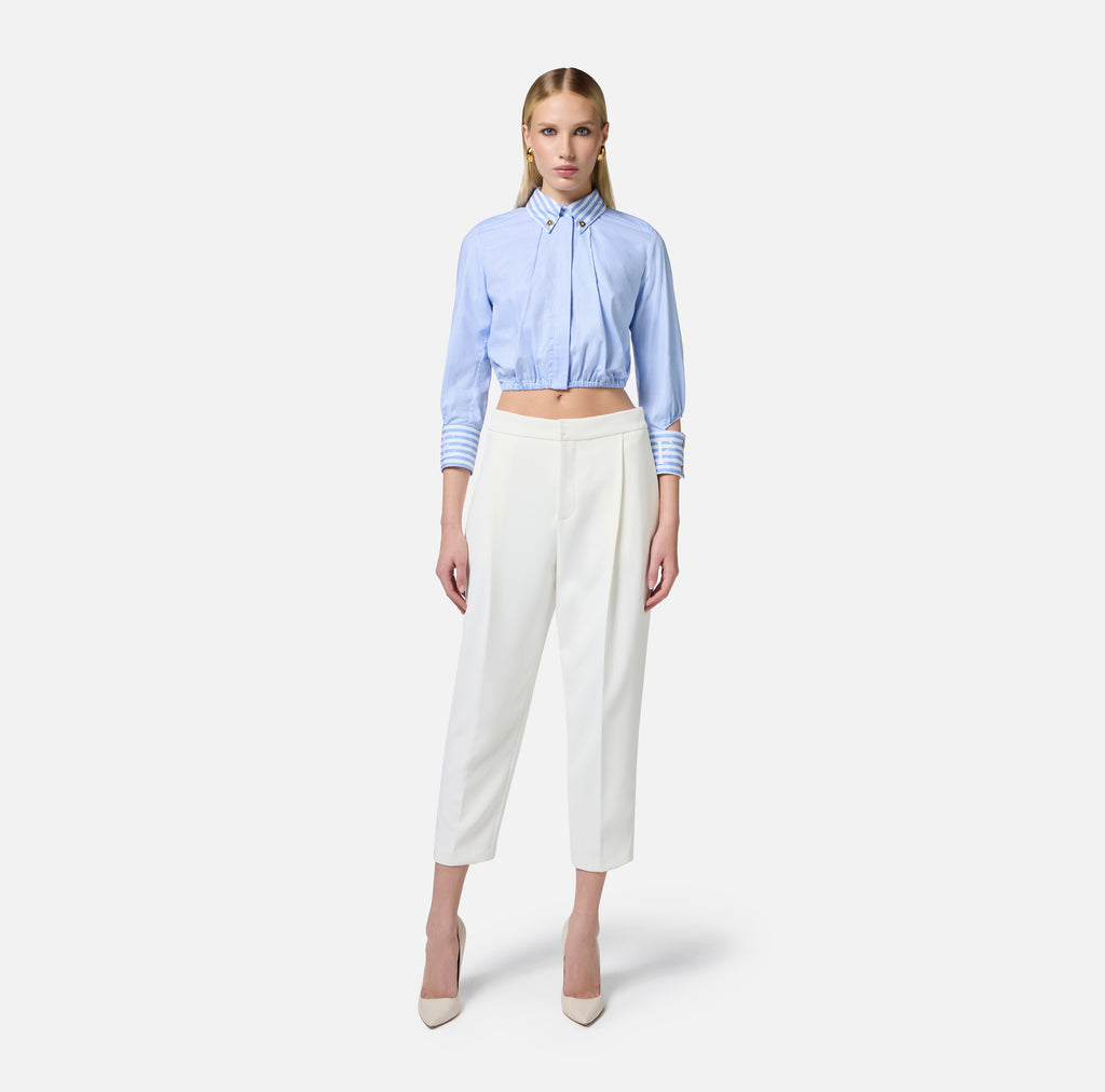 ELS-CA08751 BLUE POPLIN STRIPED CUFF BLOUSE