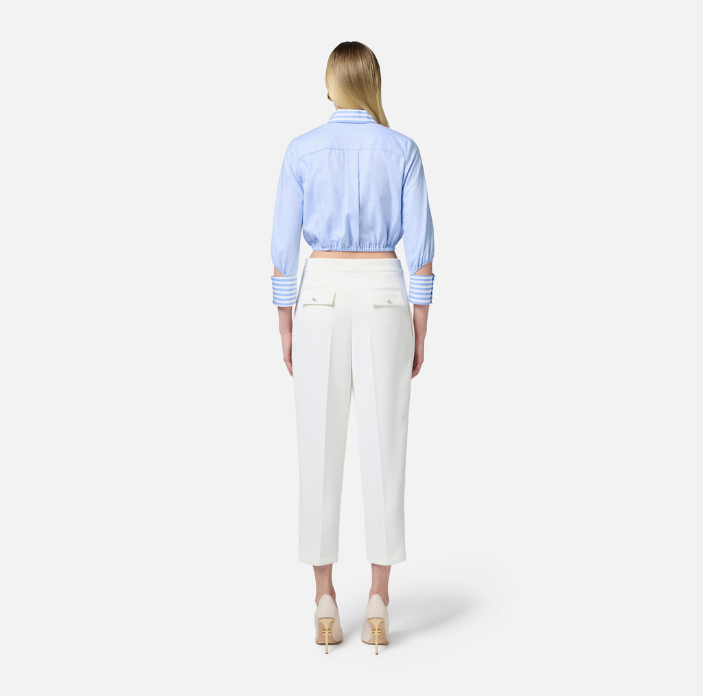 ELS-CA08751 BLUE POPLIN STRIPED CUFF BLOUSE