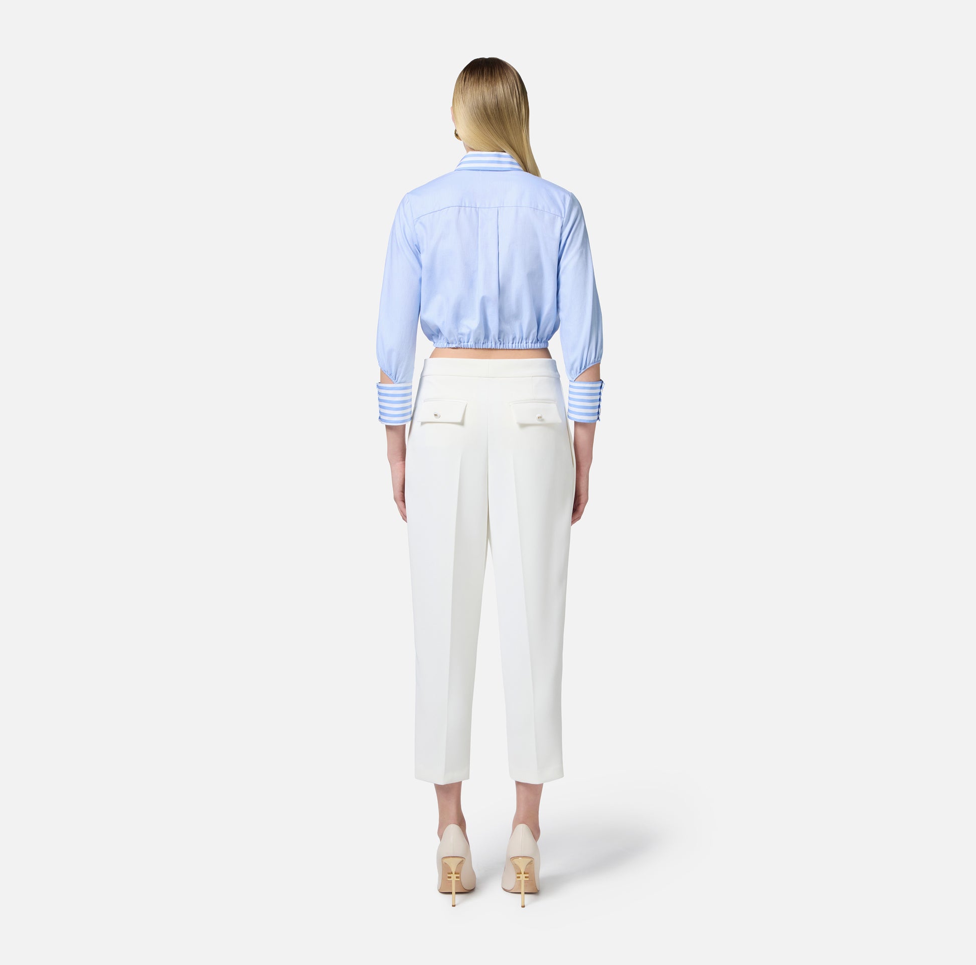 ELS-CA08751 BLUE POPLIN STRIPED CUFF BLOUSE